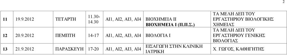 2012 ΠΕΜΠΤΗ 14-17 ΑΙ3, ΒΙΟΛΟΓΙΑ Ι 13 21.9.