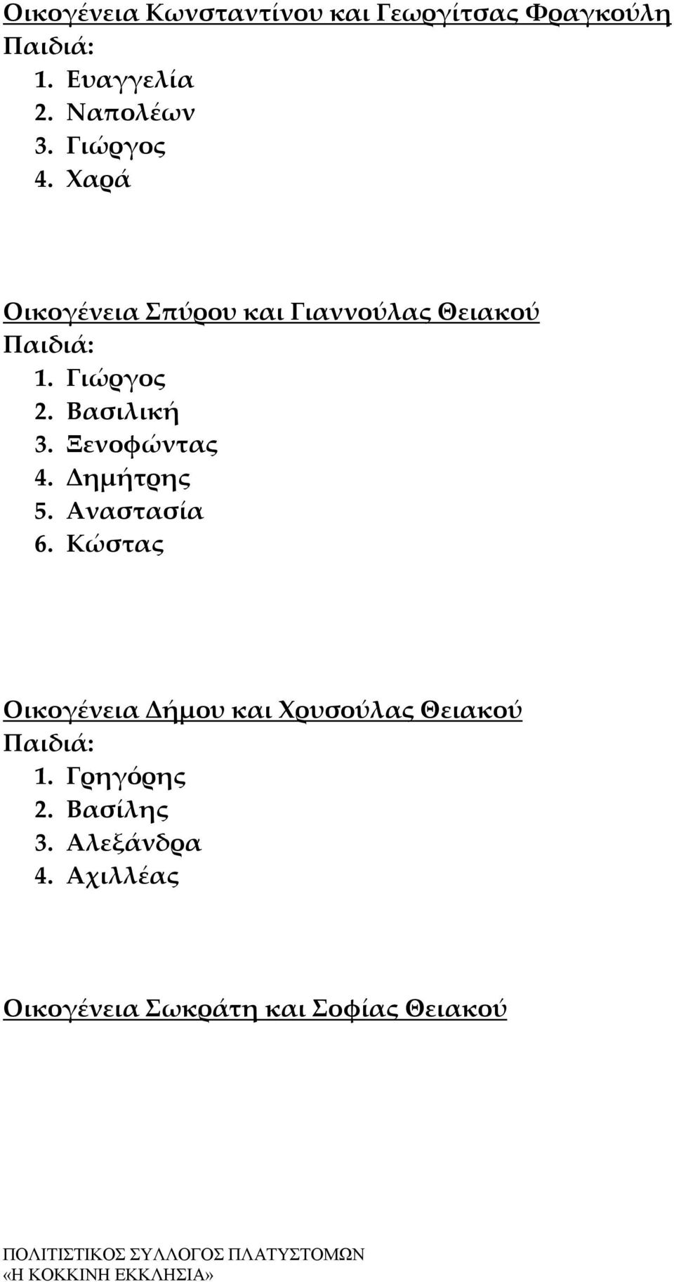 Ξενοφώντας 4. Δημήτρης 5. Αναστασία 6.