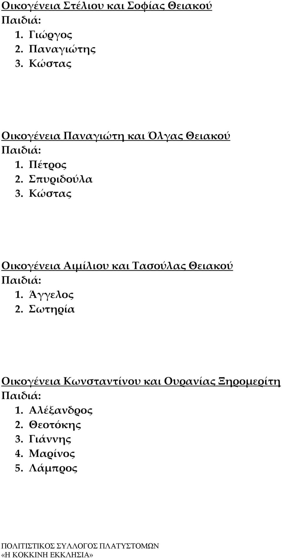 Κώστας Οικογένεια Αιμίλιου και Τασούλας Θειακού 1. Άγγελος 2.