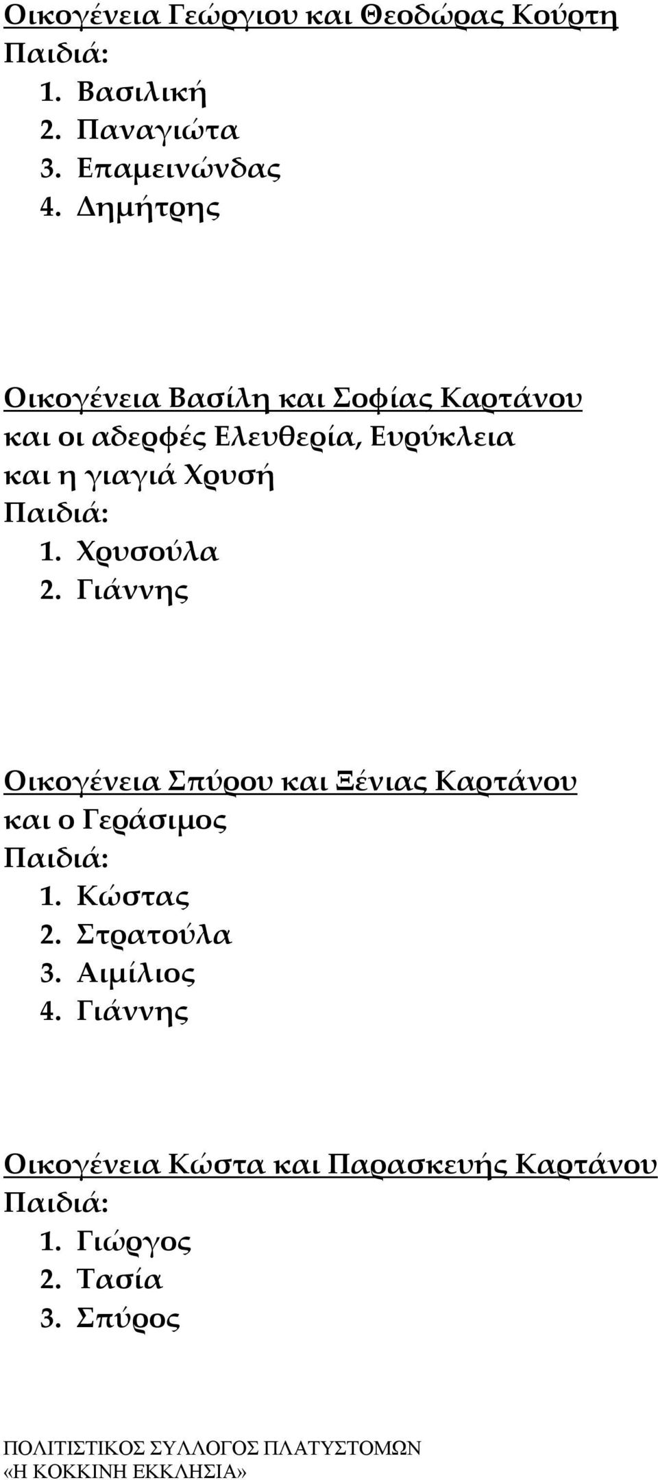 γιαγιά Χρυσή 1. Χρυσούλα 2. Γιάννης Οικογένεια Σπύρου και Ξένιας Καρτάνου και ο Γεράσιμος 1.