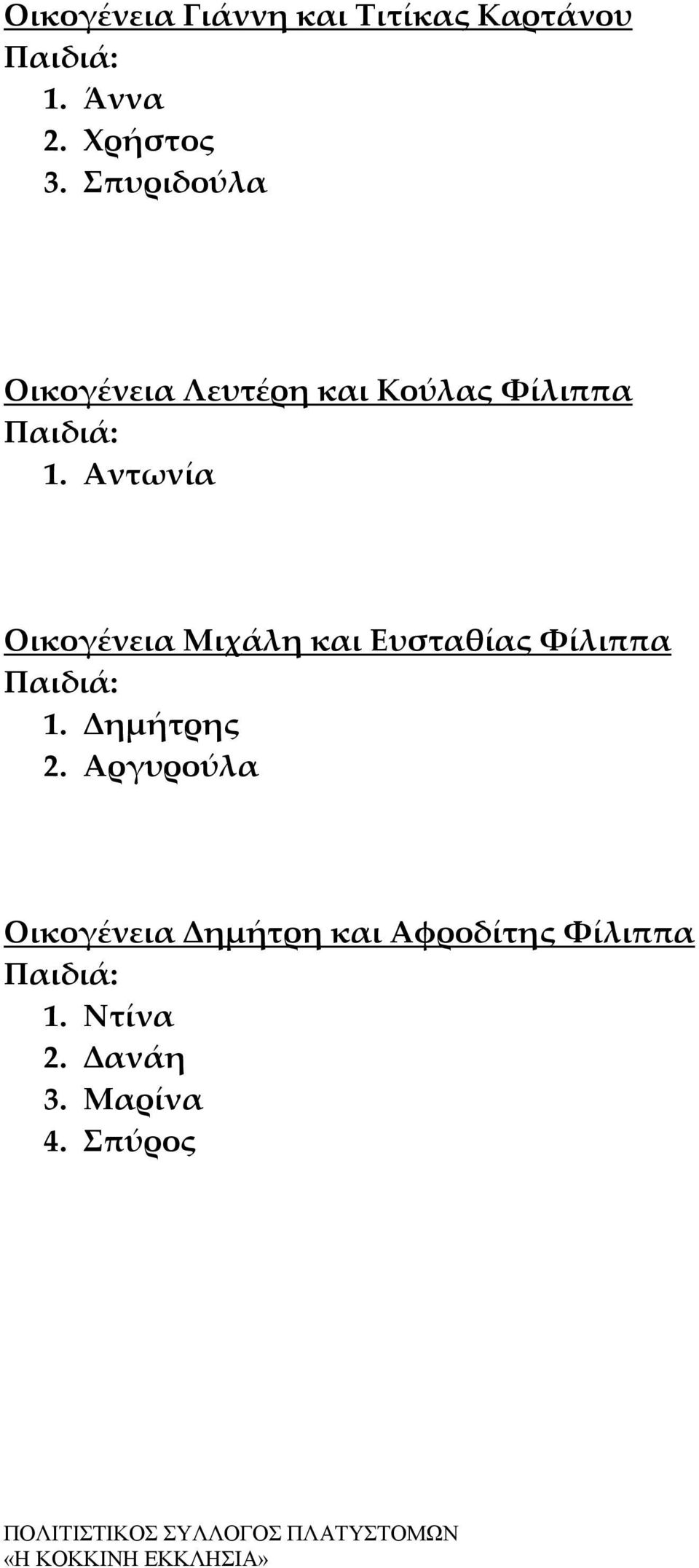 Αντωνία Οικογένεια Μιχάλη και Ευσταθίας Φίλιππα 1. Δημήτρης 2.