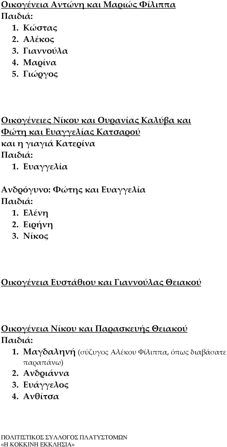 Ευαγγελία Ανδρόγυνο: Φώτης και Ευαγγελία 1. Ελένη 2. Ειρήνη 3.