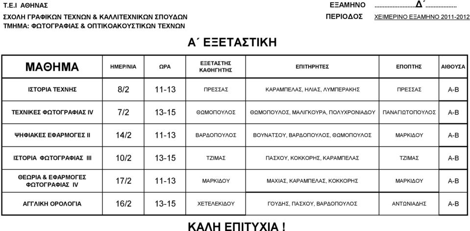 ΜΑΛΙΓΚΟΥΡΑ, ΠΟΛΥΧΡΟΝΙΑΔΟΥ ΠΑΝΑΓΙΩΤΟΠΟΥΛΟΣ Α Β ΨΗΦΙΑΚΕΣ ΕΦΑΡΜΟΓΕΣ ΙΙ 14/2 11-13 ΒΑΡΔΟΠΟΥΛΟΣ ΒΟΥΝΑΤΣΟΥ, ΒΑΡΔΟΠΟΥΛΟΣ, ΘΩΜΟΠΟΥΛΟΣ ΜΑΡΚΙΔΟΥ Α Β