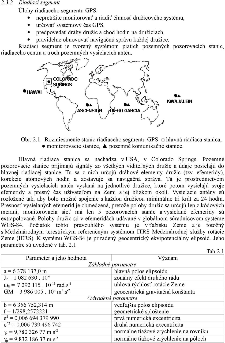 Rozmiestnenie staníc riadiaceho segmentu GPS: hlavná riadiaca stanica, monitorovacie stanice, pozemné komunikačné stanice. Hlavná riadiaca stanica sa nachádza v USA, v Colorado Springs.