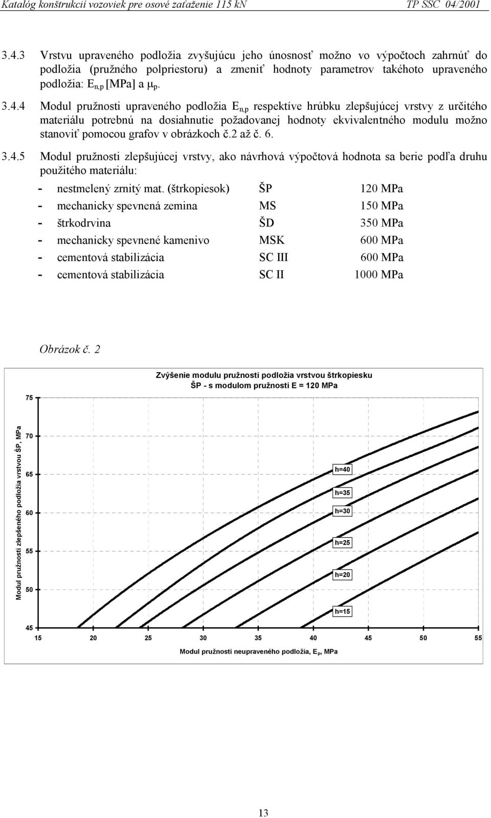 3 Vrstvu upraveného podložia zvyšujúcu jeho únosnosť možno vo výpočtoch zahrnúť do podložia (pružného polpriestoru) a zmeniť hodnoty parametrov takéhoto upraveného podložia: E n,p [MPa] a µ p. 3.4.