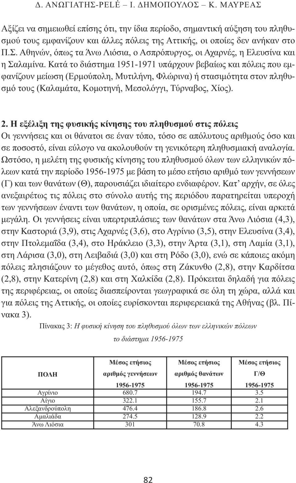 Η εξέλιξη της φυσικής κίνησης του πληθυσμού στις πόλεις Οι γεννήσεις και οι θάνατοι σε έναν τόπο, τόσο σε απόλυτους αριθμούς όσο και σε ποσοστό, είναι εύλογο να ακολουθούν τη γενικότερη πληθυσμιακή