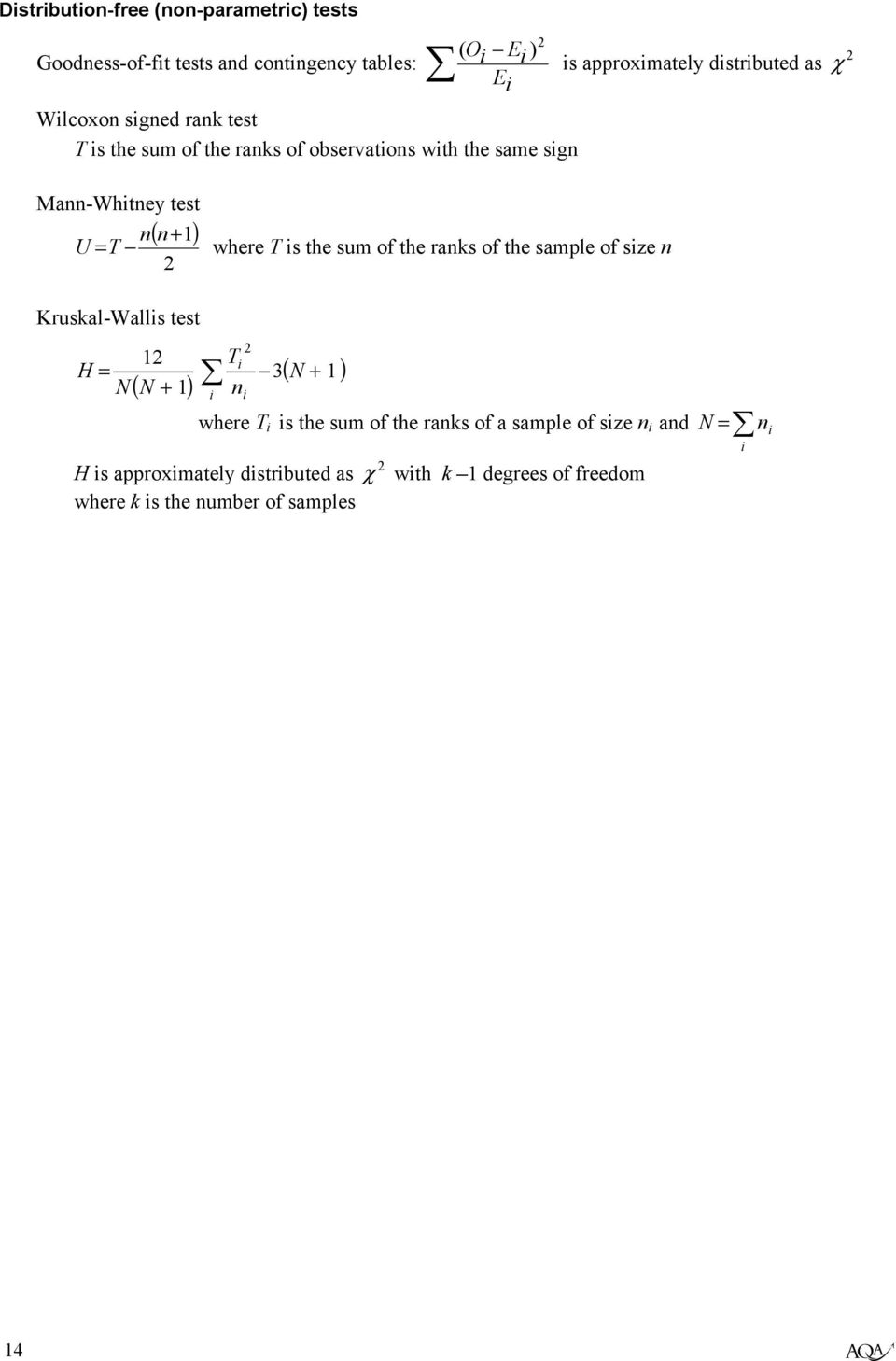 the sum of the ks of the smple of sze Kuskl-Wlls test T H ( ) ( ) N N N whee T s the sum of the
