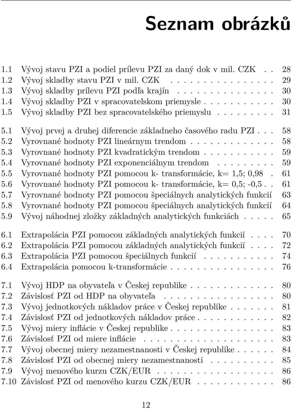 2 Vyrovnané hodnoty PZI lineárnym trendom............. 58 5.3 Vyrovnané hodnoty PZI kvadratickým trendom........... 59 5.4 Vyrovnané hodnoty PZI exponenciálnym trendom......... 59 5.5 Vyrovnané hodnoty PZI pomocou k- transformácie, k= 1,5; 0,98.