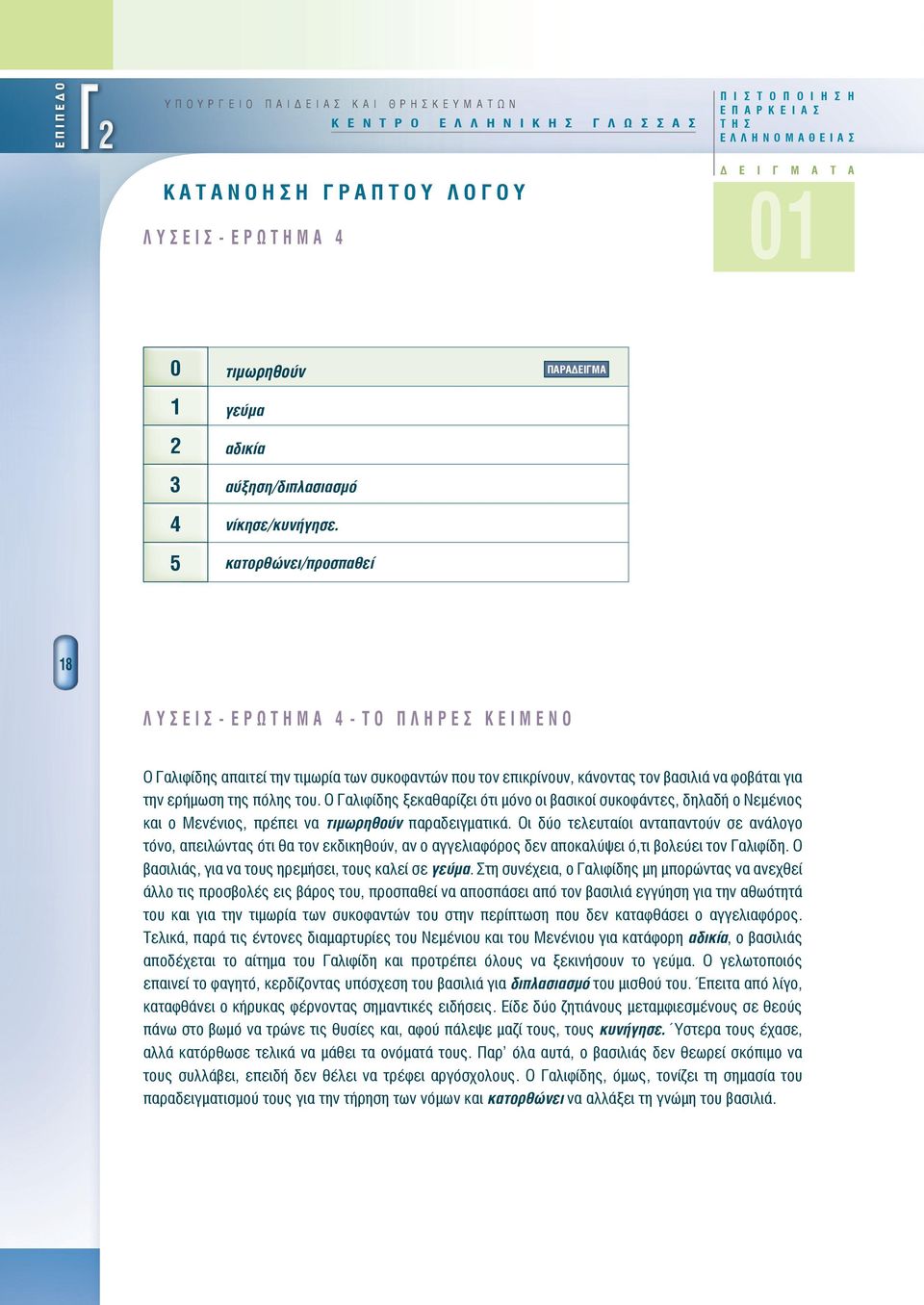 κτορθώνει/προσπθεί ΠΑΡΑΔΕΙΓΜΑ 18 Λ Υ Σ Ε Ι Σ - Ε Ρ Ω Τ Η Μ Α 4 - Τ Ο Π Λ Η Ρ Ε Σ Κ Ε Ι Μ Ε Ν Ο Ο Γλιφίης πιτεί την τιμωρί των συκοφντών που τον επικρίνουν, κάνοντς τον σιλιά ν φοάτι ι την ερήμωση της