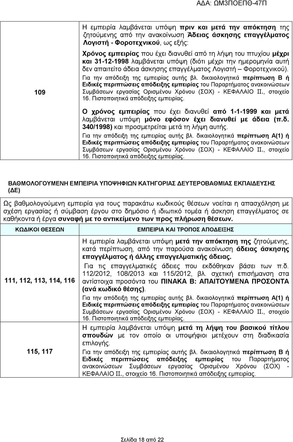 διολογητικά περίπτωση Β ή Ειδικές περιπτώσεις απόδειξης εμπειρίας του Παραρτήματος ανακοινώσεων Συμβάσεων εργασίας Ορισμένου Χρόνου (ΣΟΧ) - ΚΕΦΑΛΑΙΟ IΙ., στοιχείο 16.