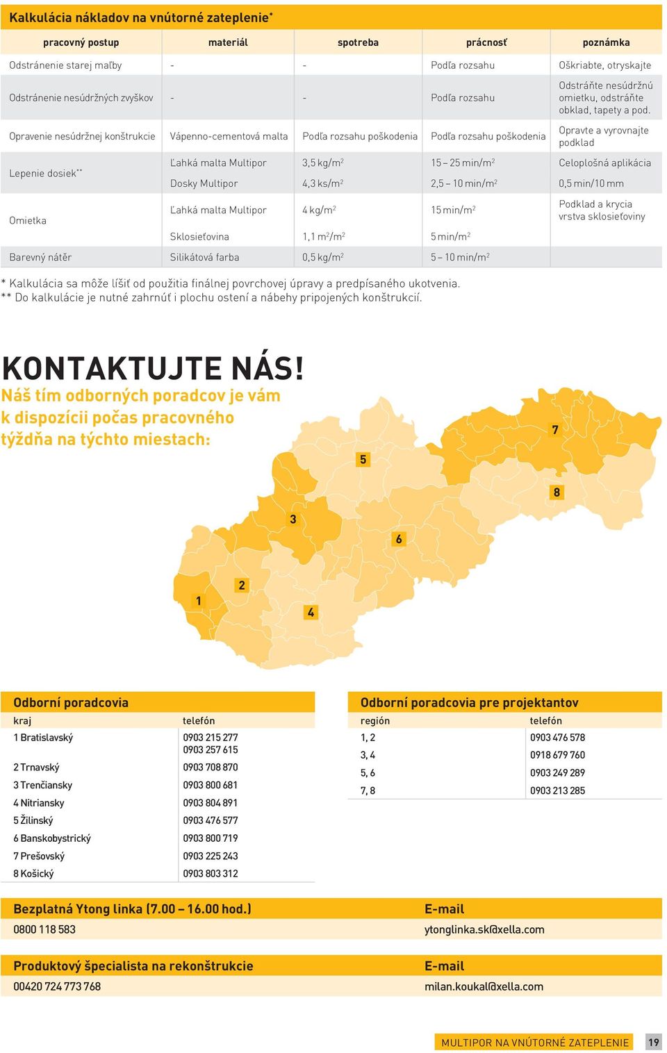 Opravenie nesúdržnej konštrukcie Vápenno-cementová malta Podľa rozsahu poškodenia Podľa rozsahu poškodenia Opravte a vyrovnajte podklad ** Ľahká malta Multipor 3,5 kg/m 2 15 25 min/m 2 Celoplošná