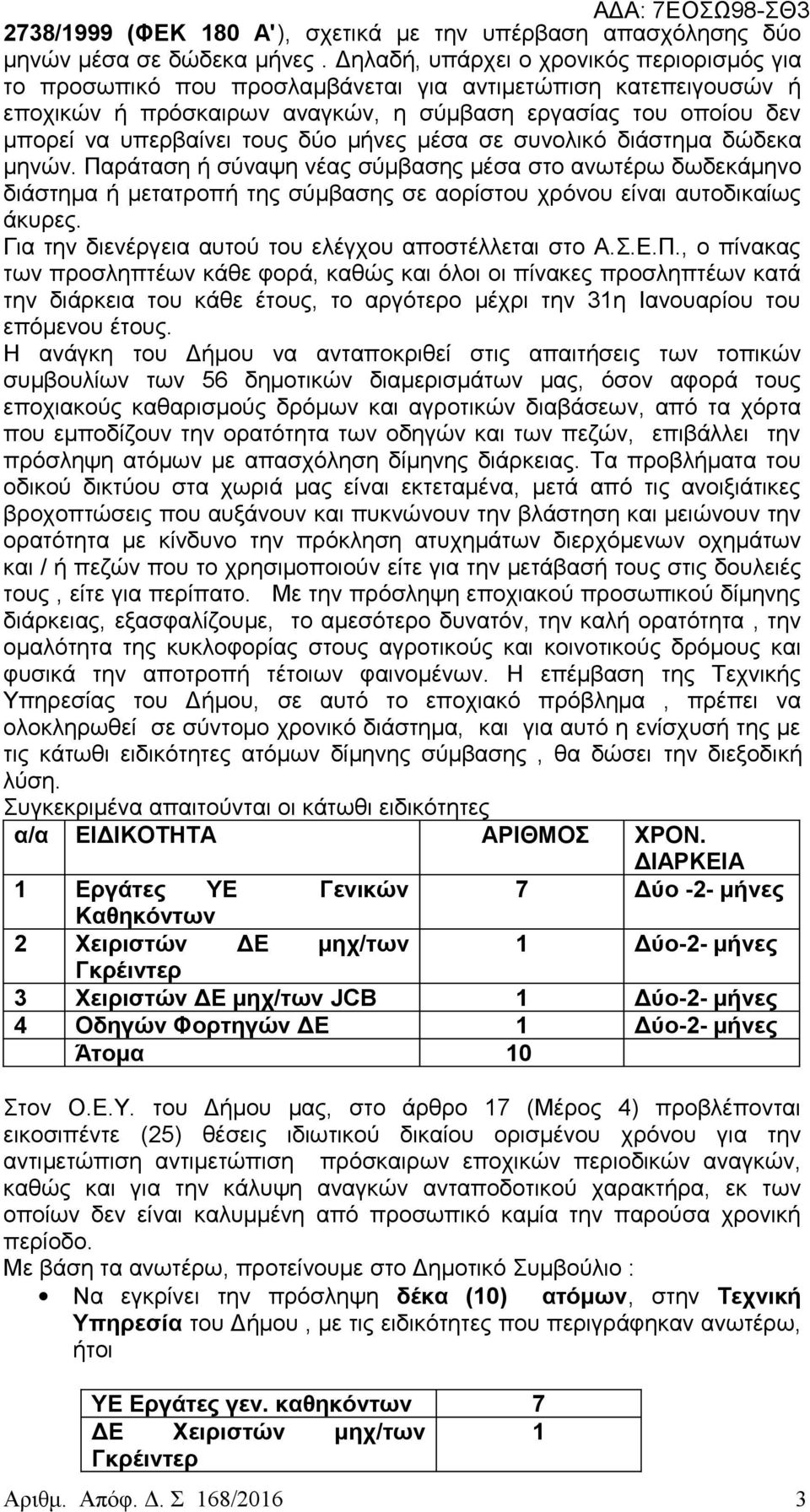 δύο μήνες μέσα σε συνολικό διάστημα δώδεκα μηνών. Παράταση ή σύναψη νέας σύμβασης μέσα στο ανωτέρω δωδεκάμηνο διάστημα ή μετατροπή της σύμβασης σε αορίστου χρόνου είναι αυτοδικαίως άκυρες.