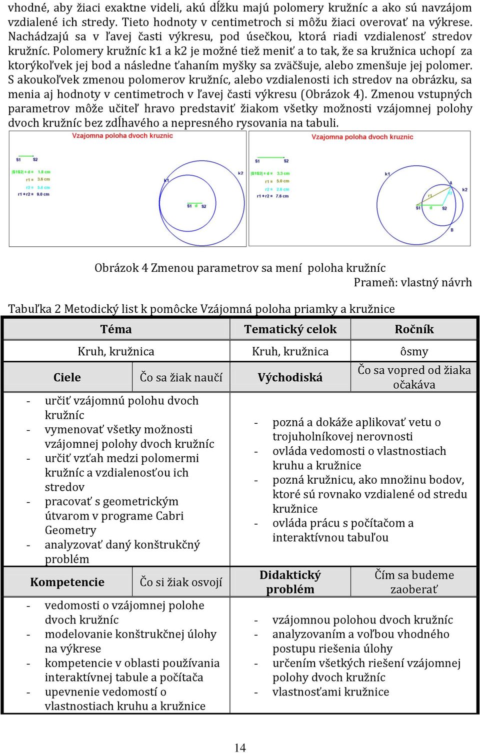 Polomery kružníc k1 a k2 je možné tiež meniť a to tak, že sa kružnica uchopí za ktorýkoľvek jej bod a následne ťahaním myšky sa zväčšuje, alebo zmenšuje jej polomer.
