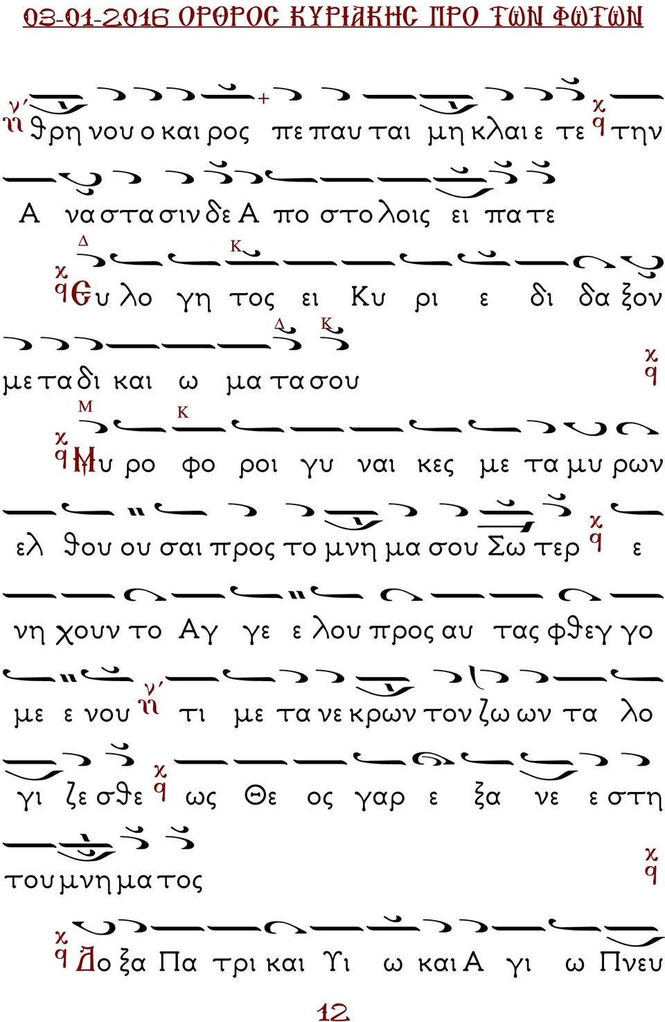 προς το µνη µα σου Σω τερ ε νη χουν το Αγ γε ε λου προς αυ τας φθεγ γο µε ε νου τι µε τα νε κρων τον