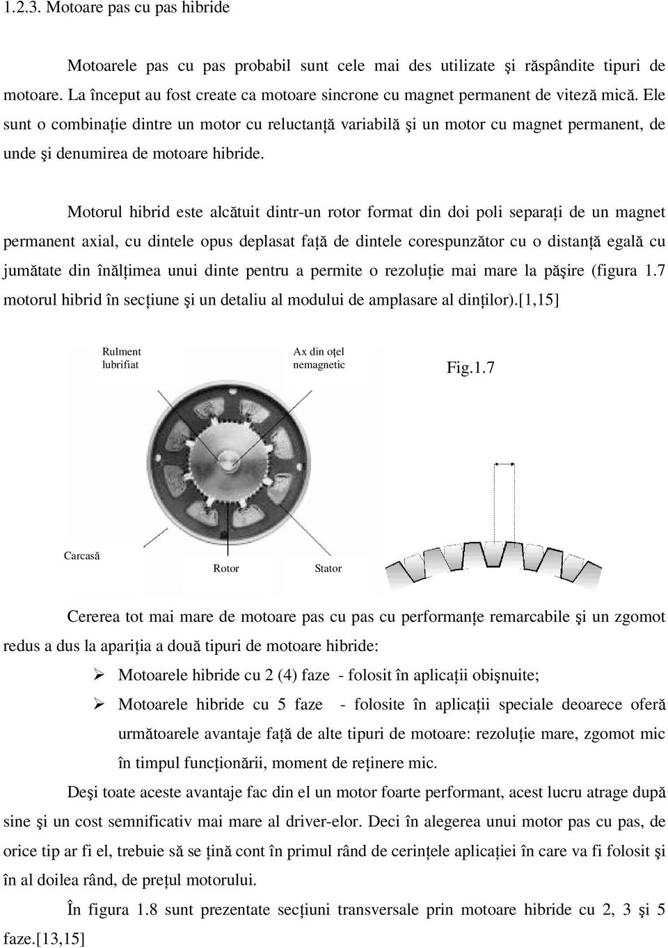 Ele sunt o combinaţie dintre un motor cu reluctanţă variabilă şi un motor cu magnet permanent, de unde şi denumirea de motoare hibride.