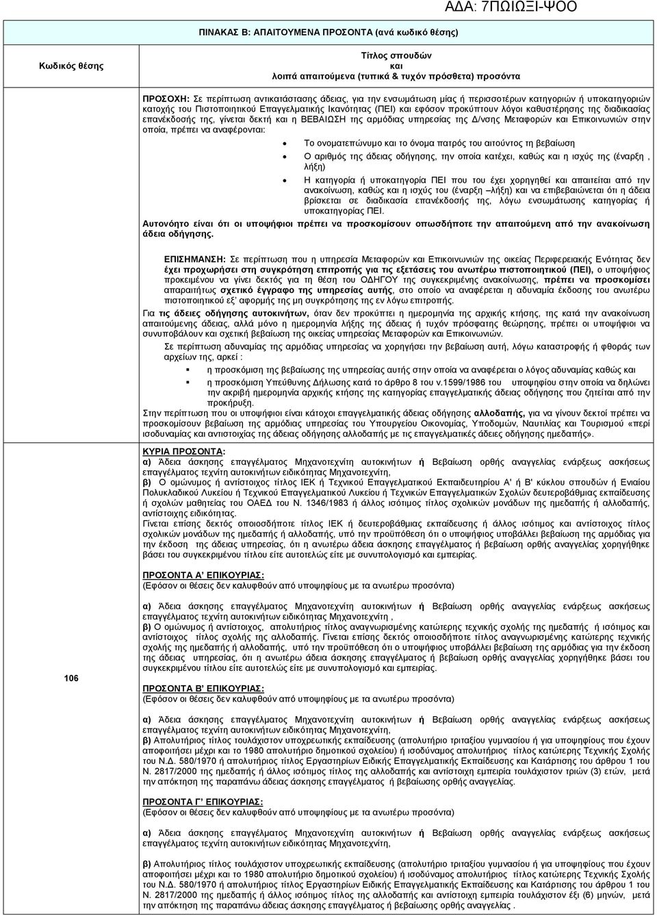αιτούντος τη βεβαίωση Ο αριθμός της άδειας οδήγησης, την οποία κατέχει, καθώς η ισχύς της (έναρξη, λήξη) Η κατηγορία ή υποκατηγορία ΠΕΙ που του έχει χορηγηθεί απαιτείται από την ανακοίνωση, καθώς η