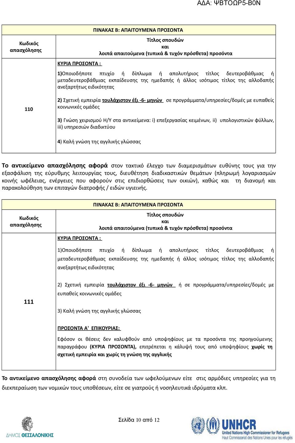 διαδικτύου 4) Καλή γνώση της αγγλικής γλώσσας Το αντικείμενο αφορά στον τακτικό έλεγχο των διαμερισμάτων ευθύνης τους για την εξασφάλιση της εύρυθμης λειτουργίας τους, διευθέτηση διαδικαστικών