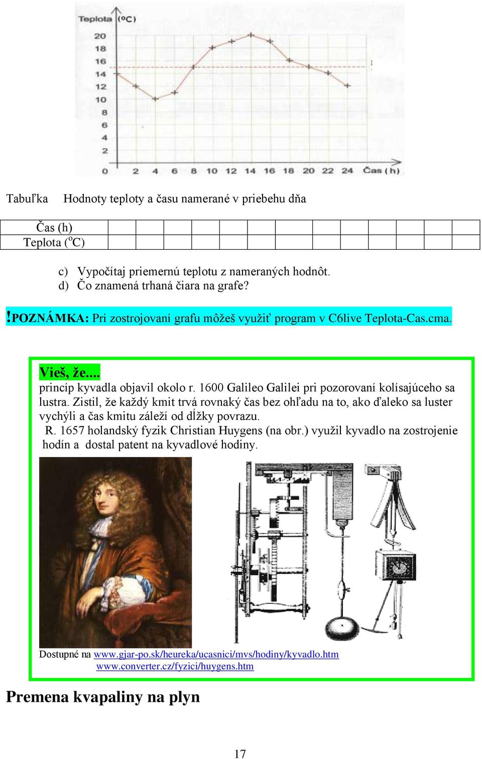 1600 Galileo Galilei pri pozorovaní kolísajúceho sa lustra. Zistil, ţe kaţdý kmit trvá rovnaký čas bez ohľadu na to, ako ďaleko sa luster vychýli a čas kmitu záleţí od dĺţky povrazu.