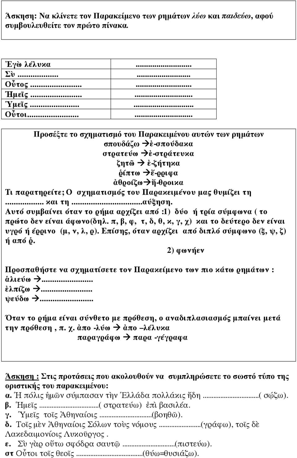 μας θυμίζει τη... και τη...αύξηση. Αυτό συμβαίνει όταν το ρήμα αρχίζει από :1) δύο ή τρία σύμφωνα ( το πρώτο δεν είναι άφωνο(δηλ.