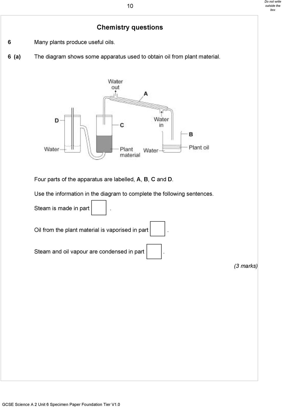 Four parts of the apparatus are labelled, A, B, C and D.