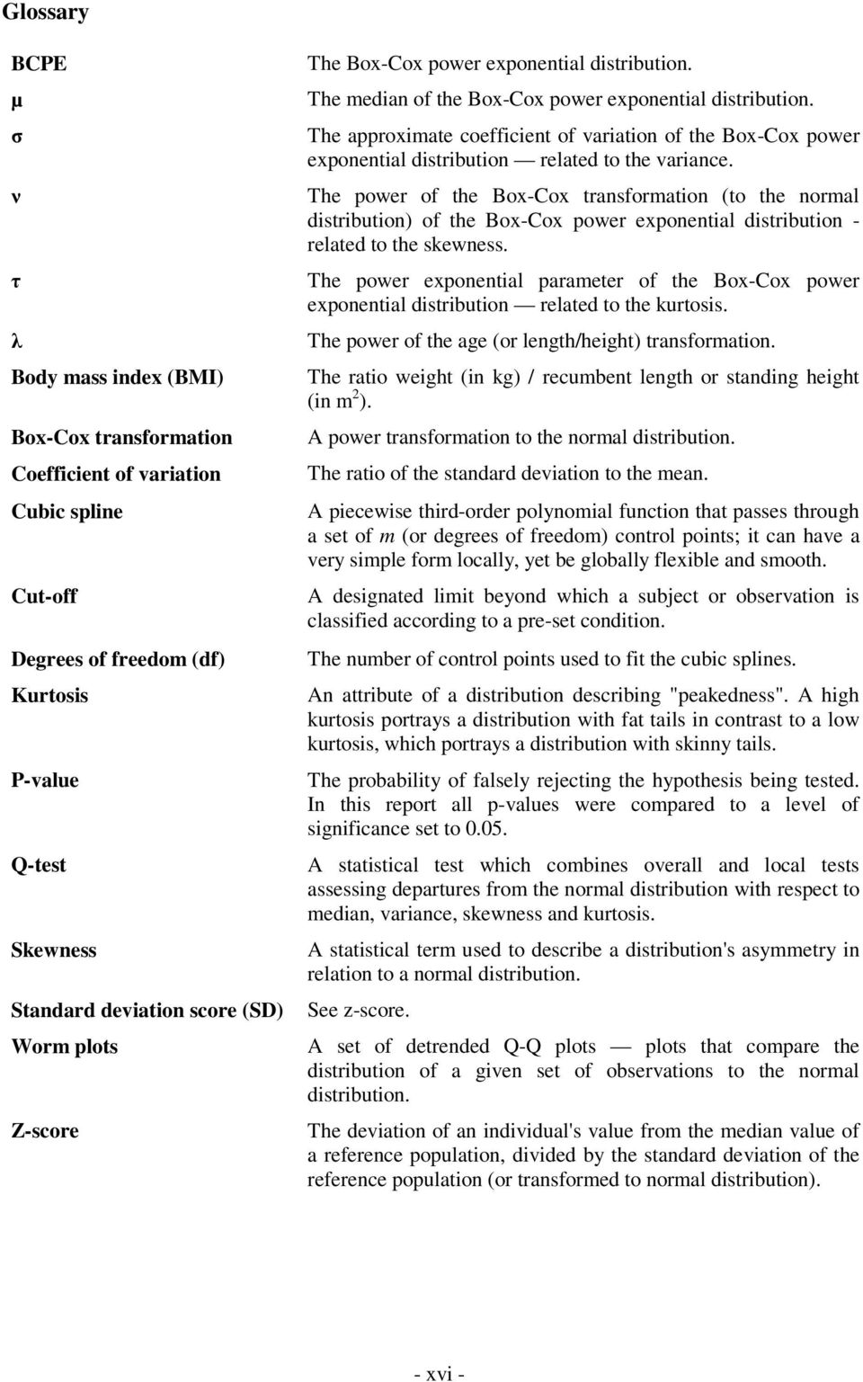 Z-score The approximate coefficient of variation of the Box-Cox power exponential distribution related to the variance.