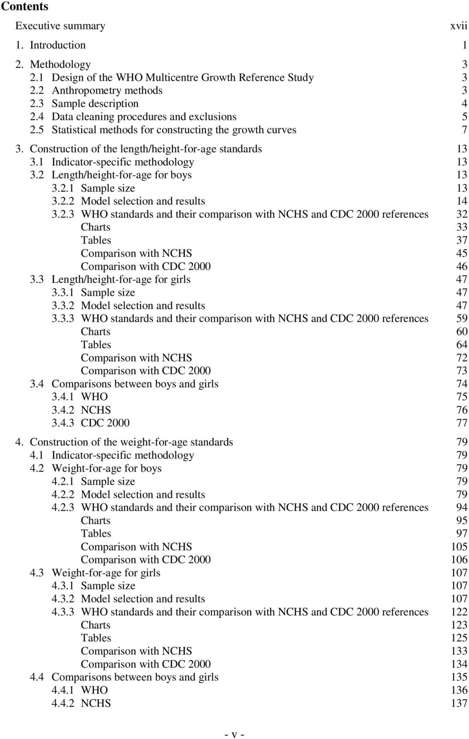 1 Indicator-specific methodology 13 3.2 Length/height-for-age for boys 13 3.2.1 Sample size 13 3.2.2 Model selection and results 14 3.2.3 WHO standards and their comparison with NCHS and CDC 2000 references 32 Charts 33 Tables 37 Comparison with NCHS 45 Comparison with CDC 2000 46 3.