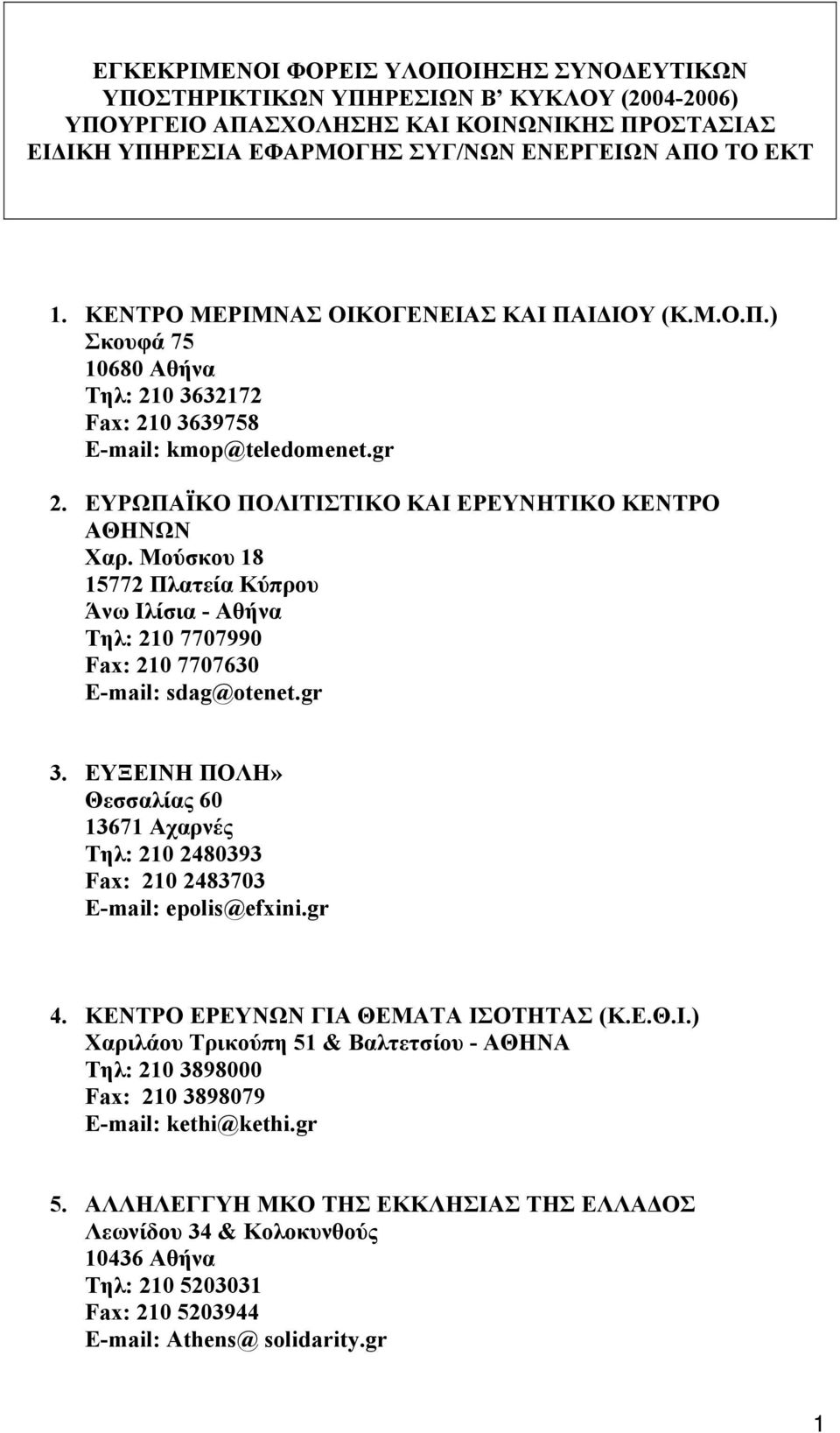 Μούσκου 18 15772 Πλατεία Κύπρου Άνω Ιλίσια - Αθήνα Τηλ: 210 7707990 Fax: 210 7707630 E-mail: sdag@otenet.gr 3.