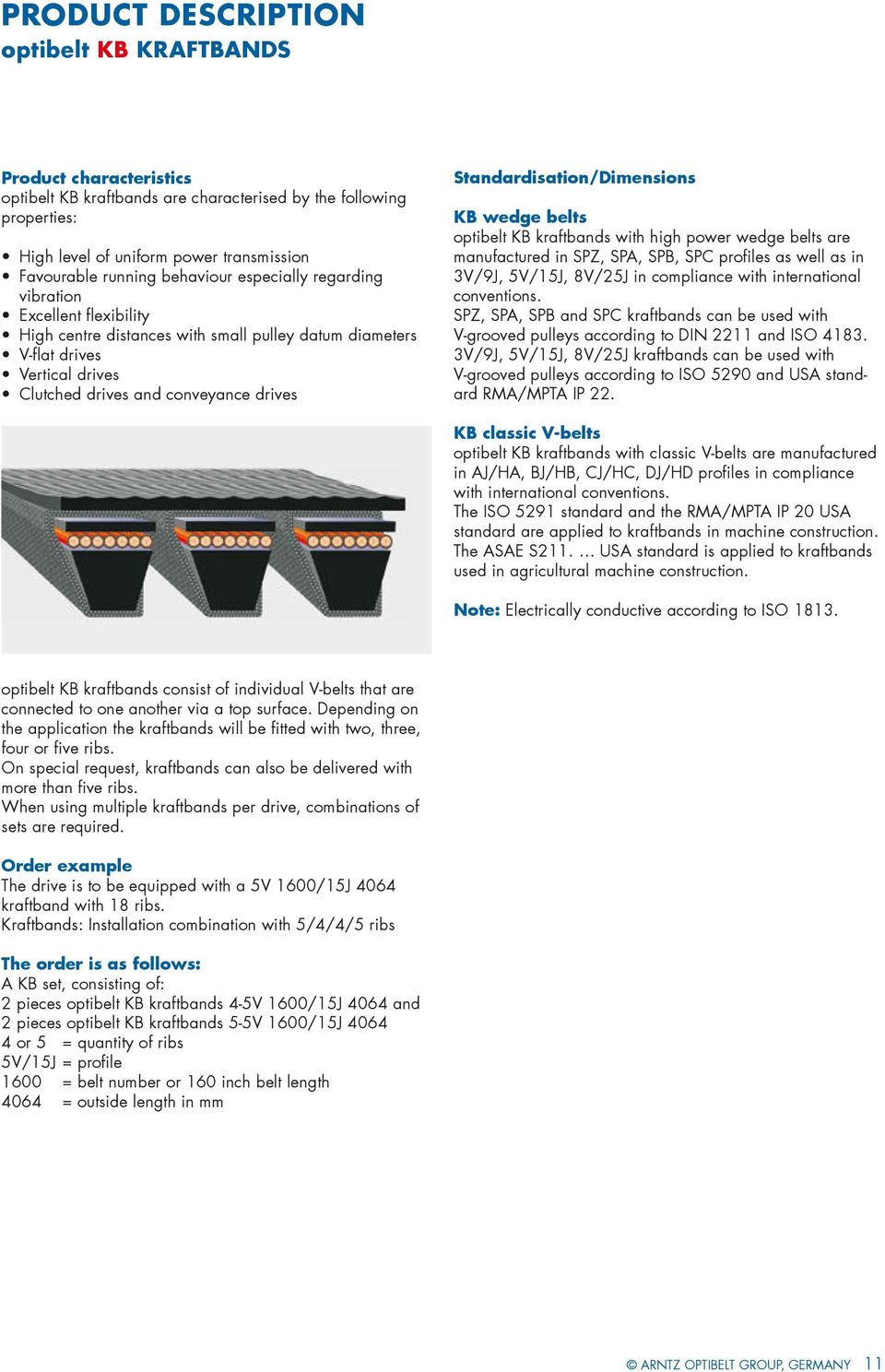 standardisation/dimensions KB wedge belts optibelt KB kraftbands with high power wedge belts are manufactured in SPz, SPA, SPB, SPC profiles as well as in 3V/9J, 5V/15J, 8V/25J in compliance with
