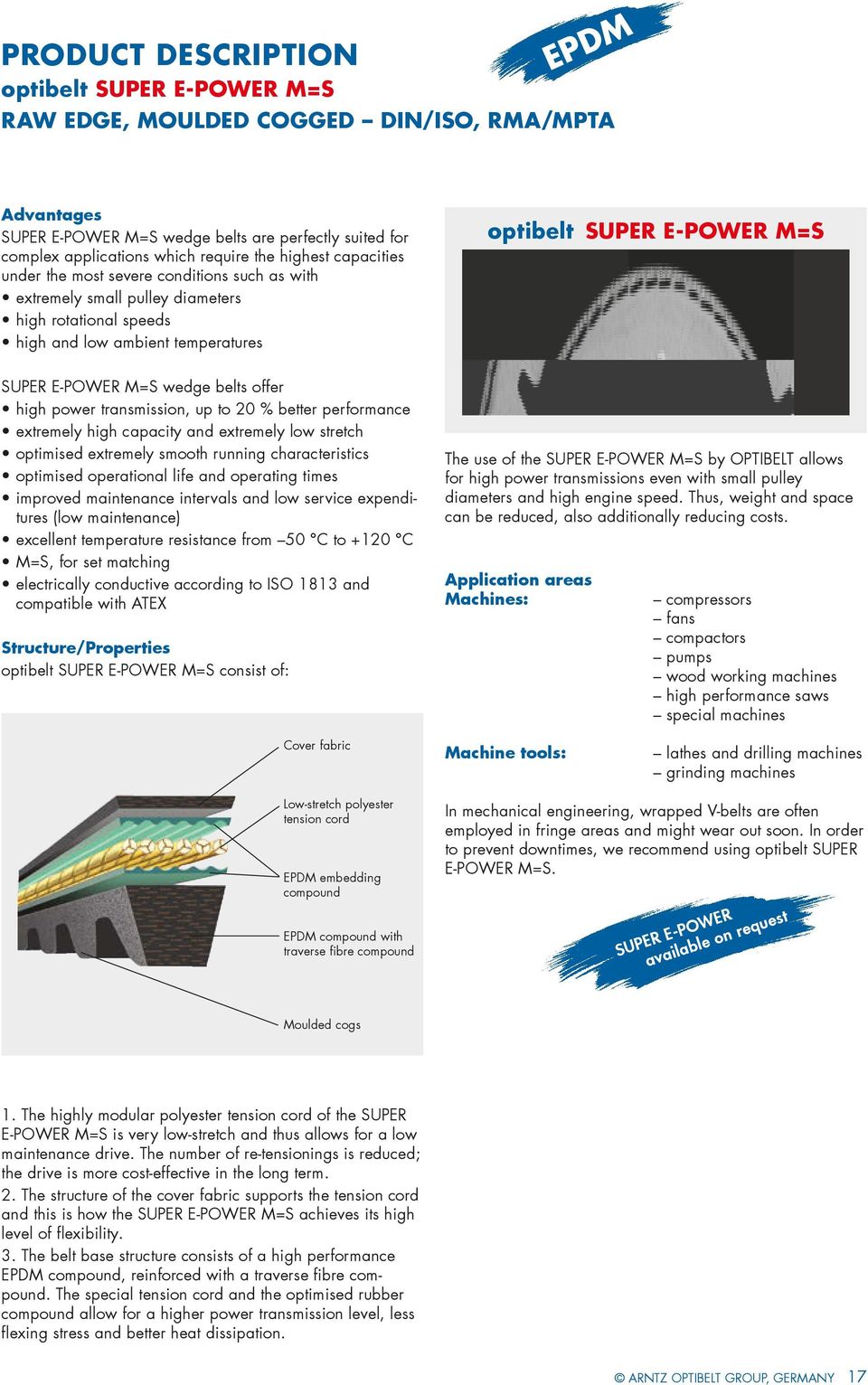 wedge belts offer high power transmission, up to 20 % better performance extremely high capacity and extremely low stretch optimised extremely smooth running characteristics optimised operational