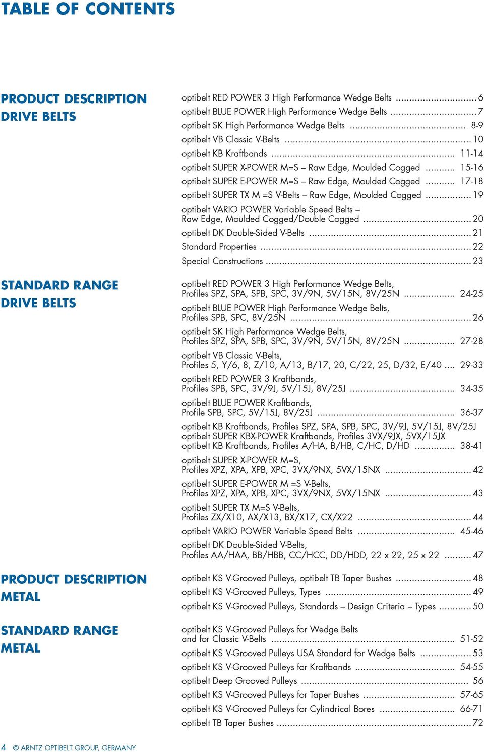 .. 11-14 optibelt SUPER X-POWER M=S Raw Edge, Moulded Cogged... 15-16 optibelt SUPER E-POWER M=S Raw Edge, Moulded Cogged... 17-18 optibelt SUPER TX M =S V-Belts Raw Edge, Moulded Cogged.