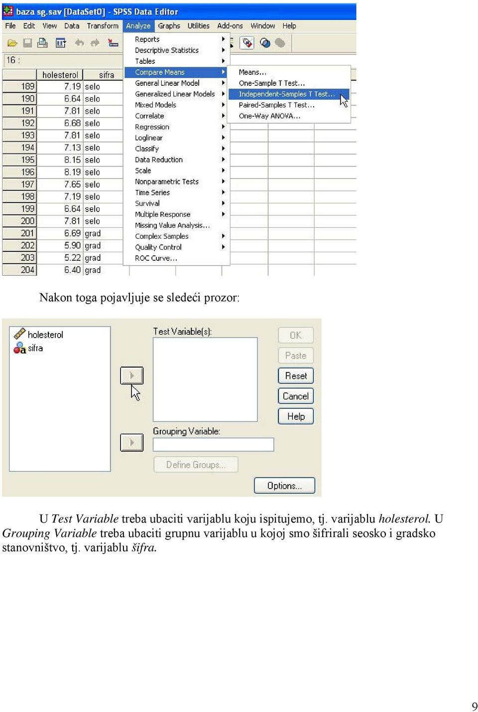 U Grouping Variable treba ubaciti grupnu varijablu u kojoj smo