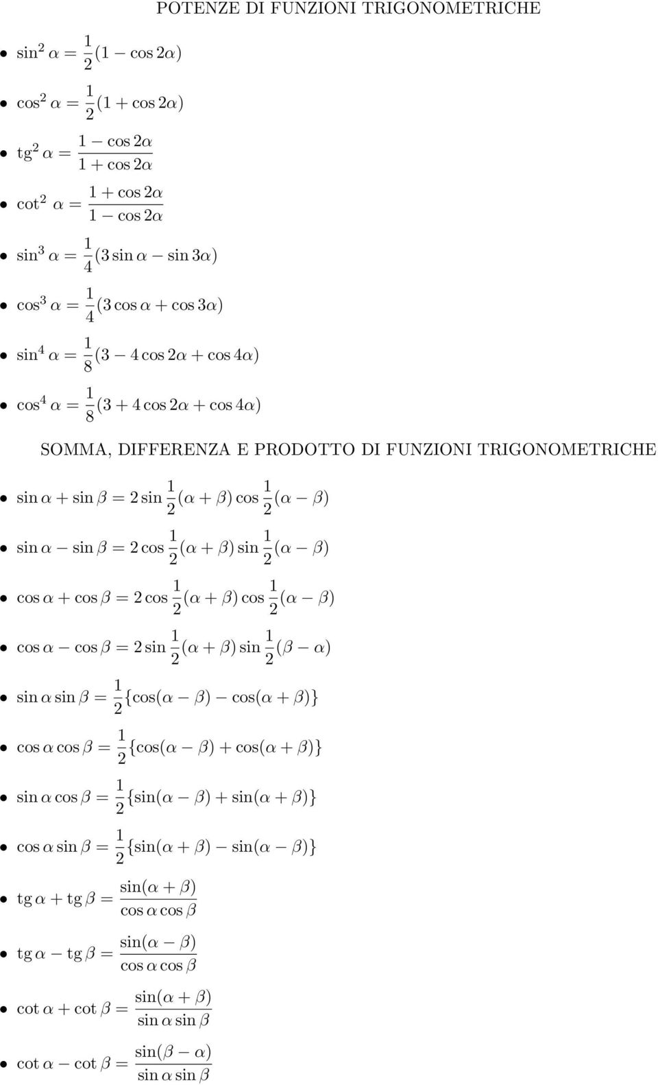 cos α cos β = cos (α β) cos (α β) cos α cos β = sin (α β) sin (β α) sin α sin β = {cos(α β) cos(α β)} cos α cos β = {cos(α β) cos(α β)} sin α cos β = {sin(α β) sin(α