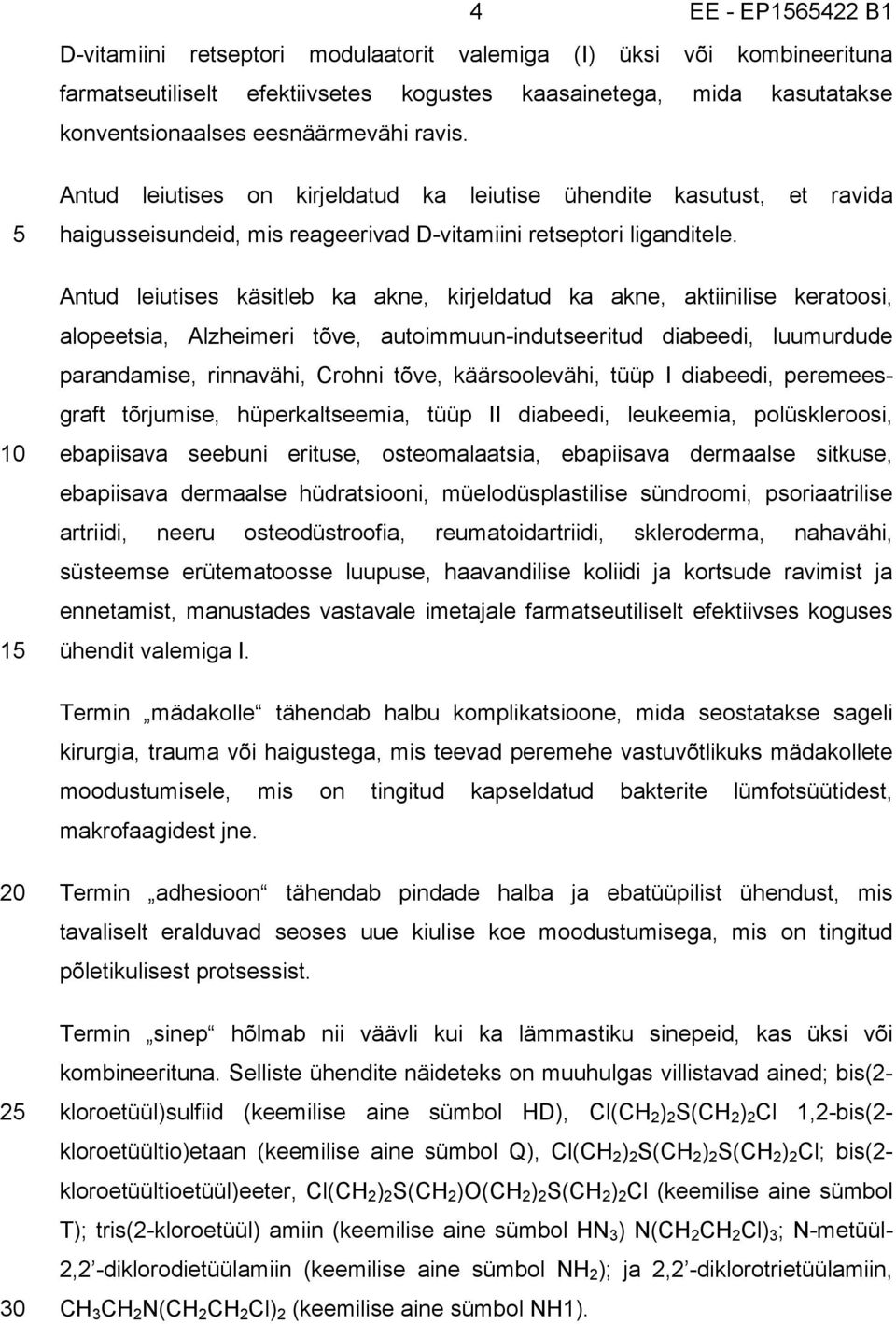 Antud leiutises käsitleb ka akne, kirjeldatud ka akne, aktiinilise keratoosi, alopeetsia, Alzheimeri tõve, autoimmuun-indutseeritud diabeedi, luumurdude parandamise, rinnavähi, Crohni tõve,
