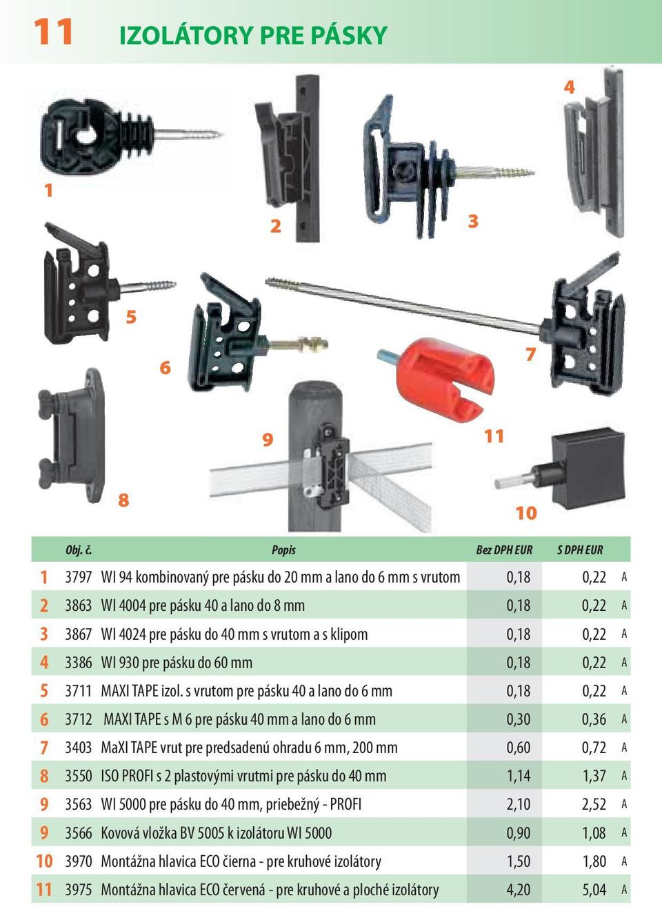 s vrutom pre pásku 40 a lano do 6 mm 0,8 0,22 A 6 372 MAXI TAPE s M 6 pre pásku 40 mm a lano do 6 mm 0,30 0,36 A 7 3403 MaXI TAPE vrut pre predsadenú ohradu 6 mm, 200 mm 0,60 0,72 A 8 3550 ISO PROFI