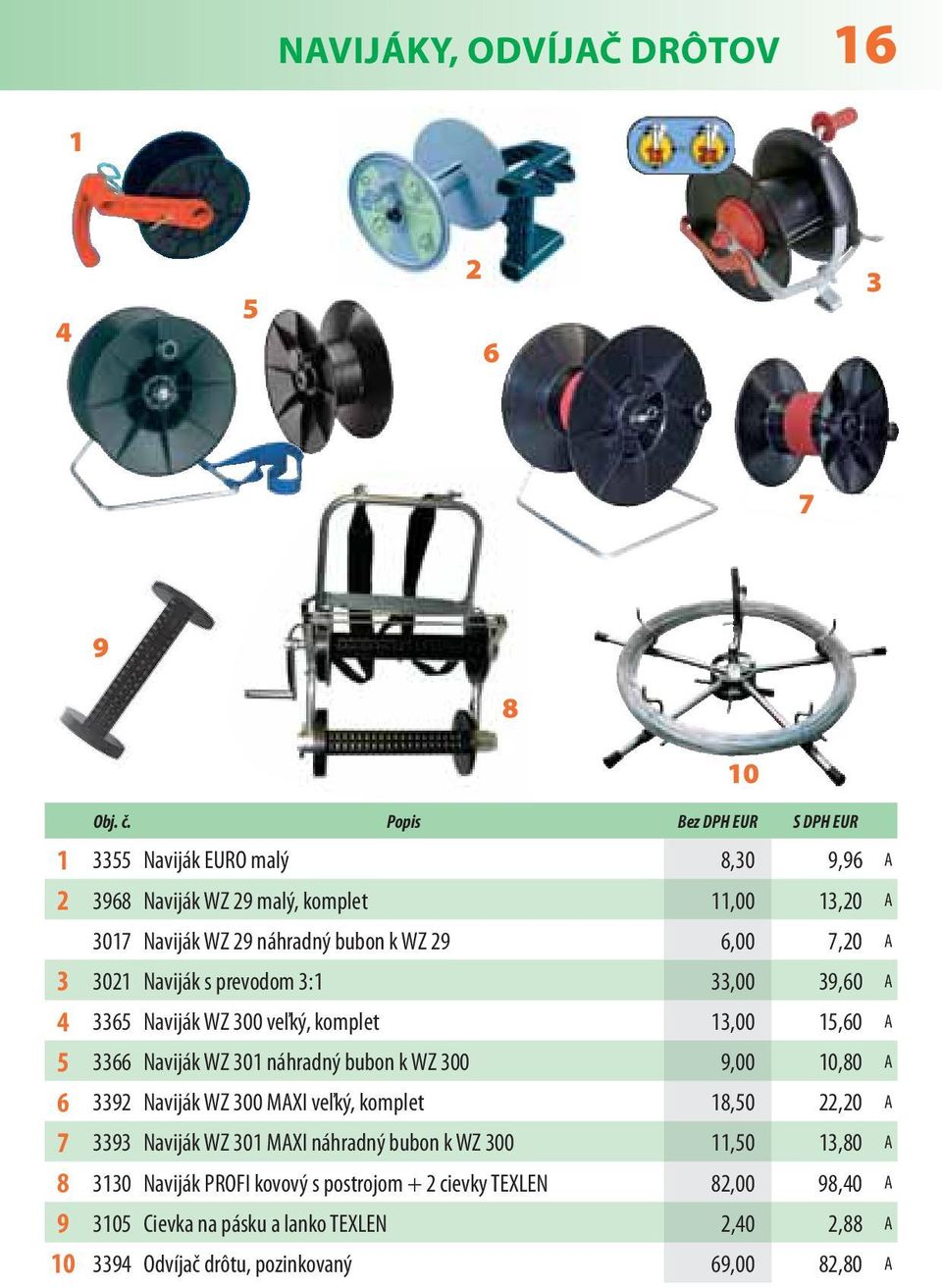 bubon k WZ 300 9,00 0,80 A 6 3392 Naviják WZ 300 MAXI veľký, komplet 8,50 22,20 A 7 3393 Naviják WZ 30 MAXI náhradný bubon k WZ 300,50 3,80 A 8 330