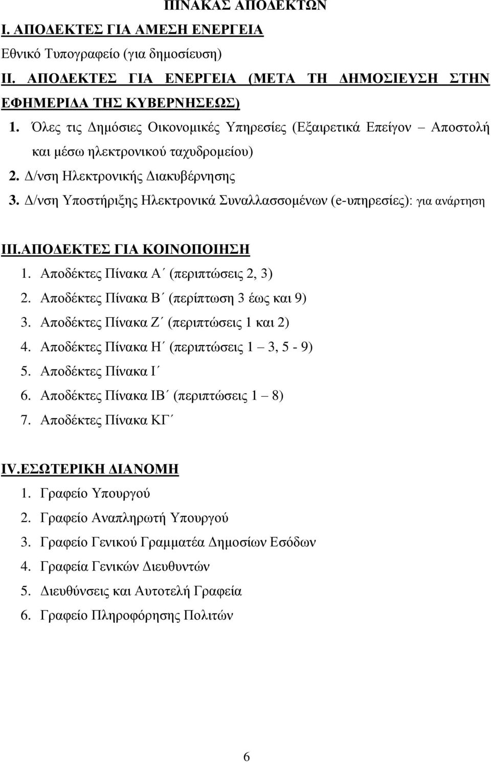 Δ/νση Υποστήριξης Ηλεκτρονικά Συναλλασσομένων (e-υπηρεσίες): για ανάρτηση ΙΙΙ.ΑΠΟΔΕΚΤΕΣ ΓΙΑ ΚΟΙΝΟΠΟΙΗΣΗ 1. Αποδέκτες Πίνακα Α (περιπτώσεις 2, 3) 2. Αποδέκτες Πίνακα Β (περίπτωση 3 έως και 9) 3.