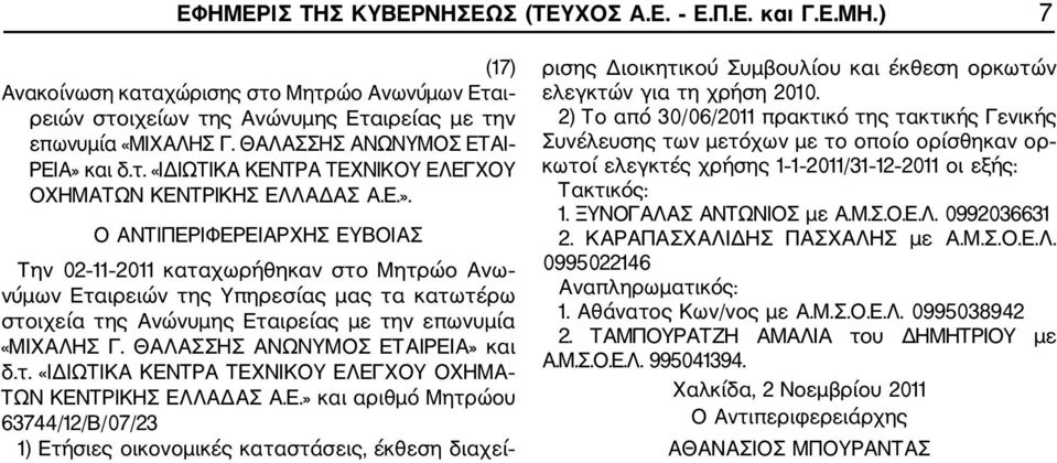 Ε.» και αριθμό Μητρώου 63744/12/Β/07/23 ελεγκτών για τη χρήση 2010.