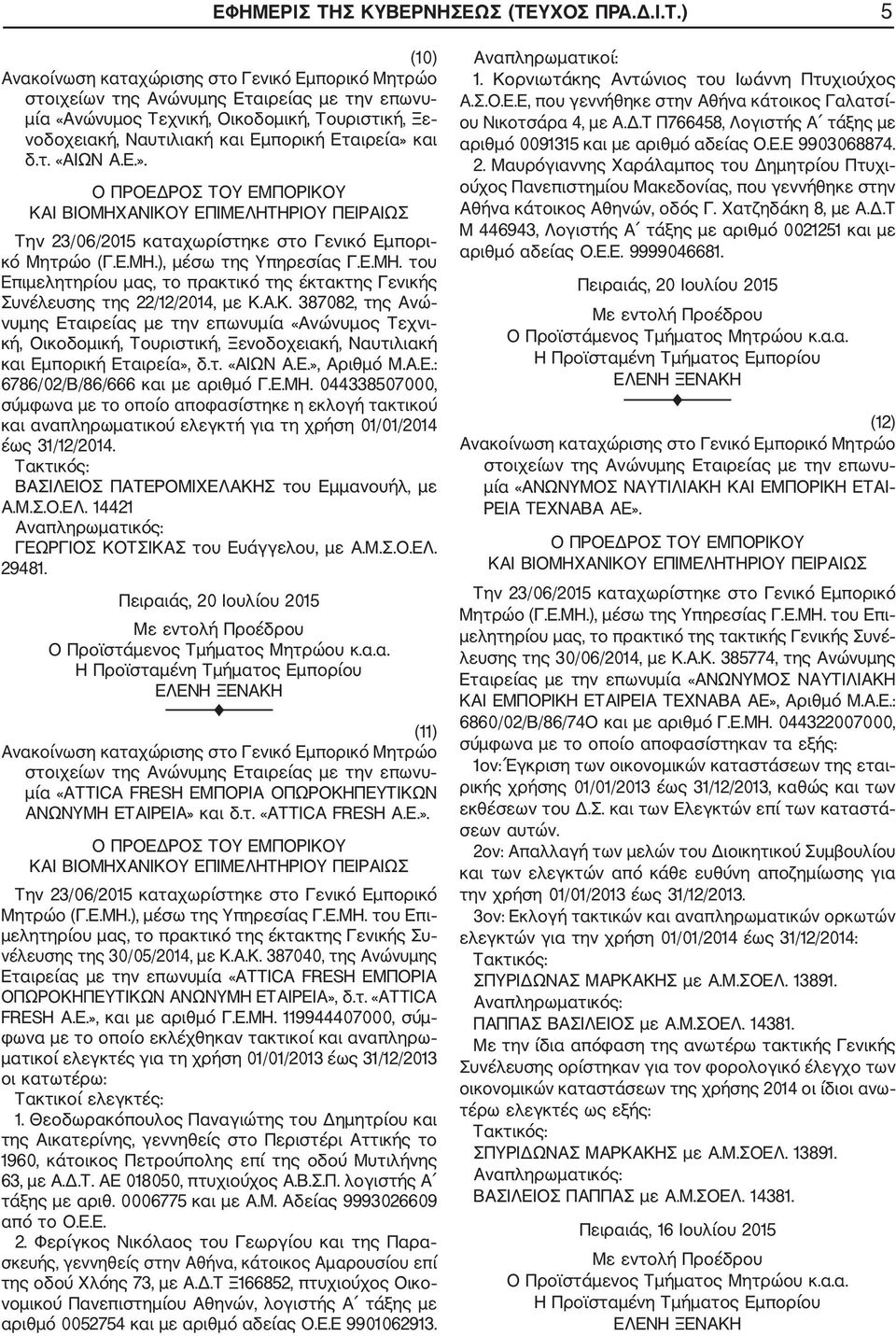 Α.Κ. 387082, της Ανώ νυμης Εταιρείας με την επωνυμία «Ανώνυμος Τεχνι κή, Οικοδομική, Τουριστική, Ξενοδοχειακή, Ναυτιλιακή και Εμπορική Εταιρεία», δ.τ. «ΑΙΩΝ Α.Ε.», Αριθμό Μ.Α.Ε.: 6786/02/Β/86/666 και με αριθμό Γ.