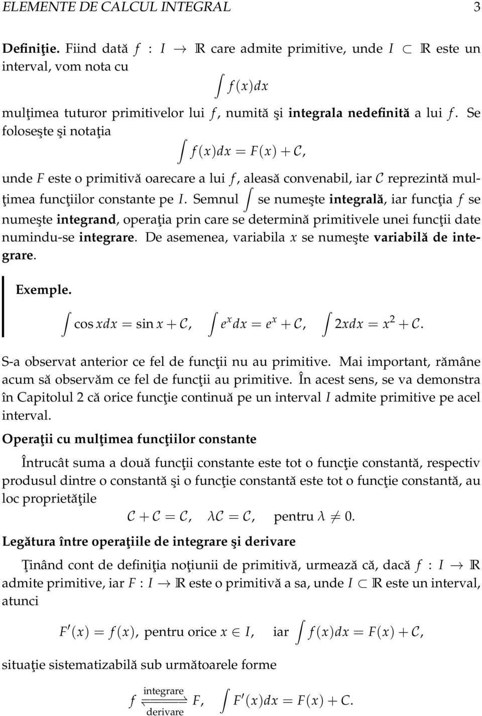 Semnul se numeşte integrlă, ir funcţi f se numeşte integrnd, operţi prin cre se determină primitivele unei funcţii dte numindu-se integrre. De semene, vribil x se numeşte vribilă de integrre. Exemple.