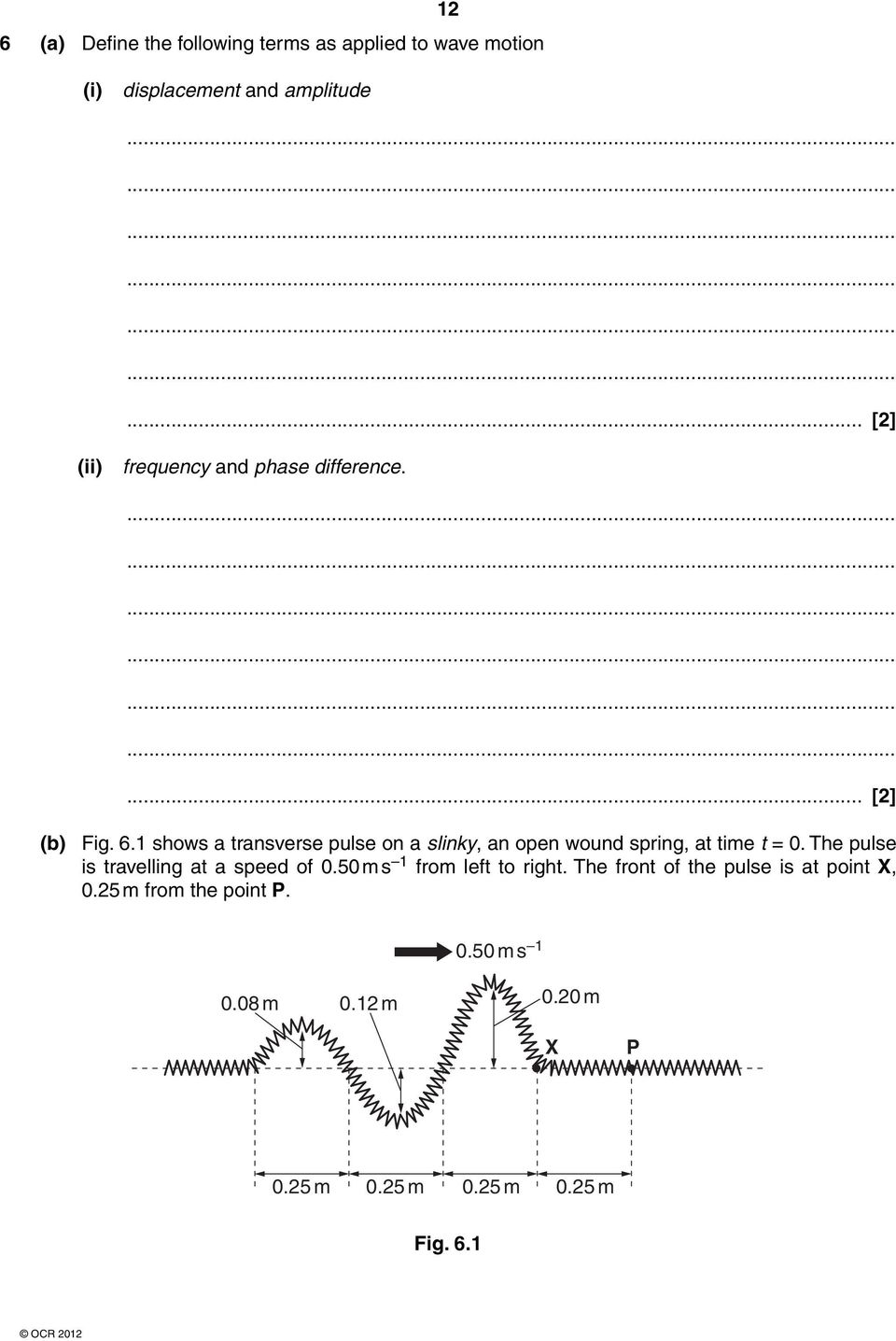 1 shows a transverse pulse on a slinky, an open wound spring, at time t = 0.