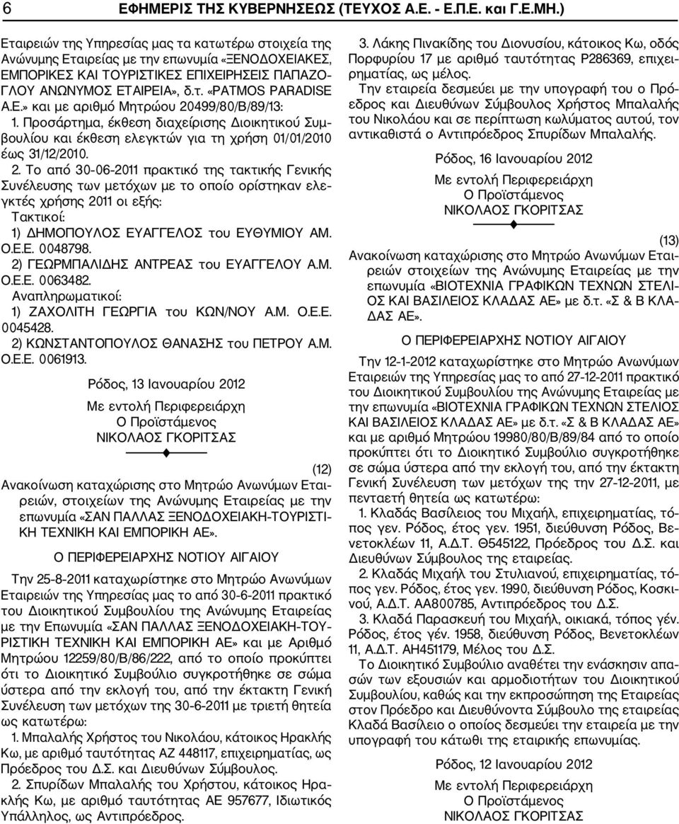 Ε.» και με αριθμό Μητρώου 20