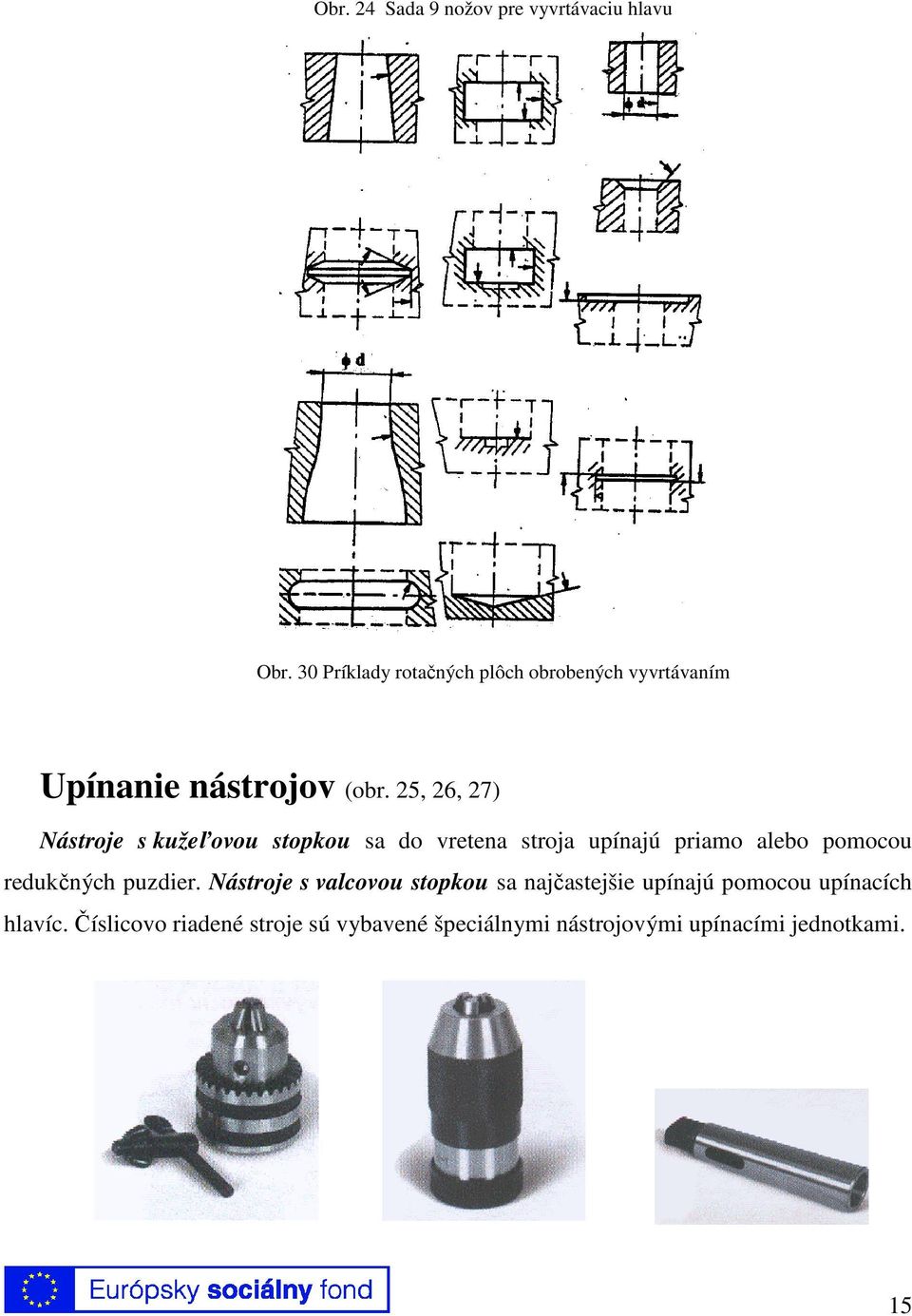 25, 26, 27) Nástroje s kužeľovou stopkou sa do vretena stroja upínajú priamo alebo pomocou