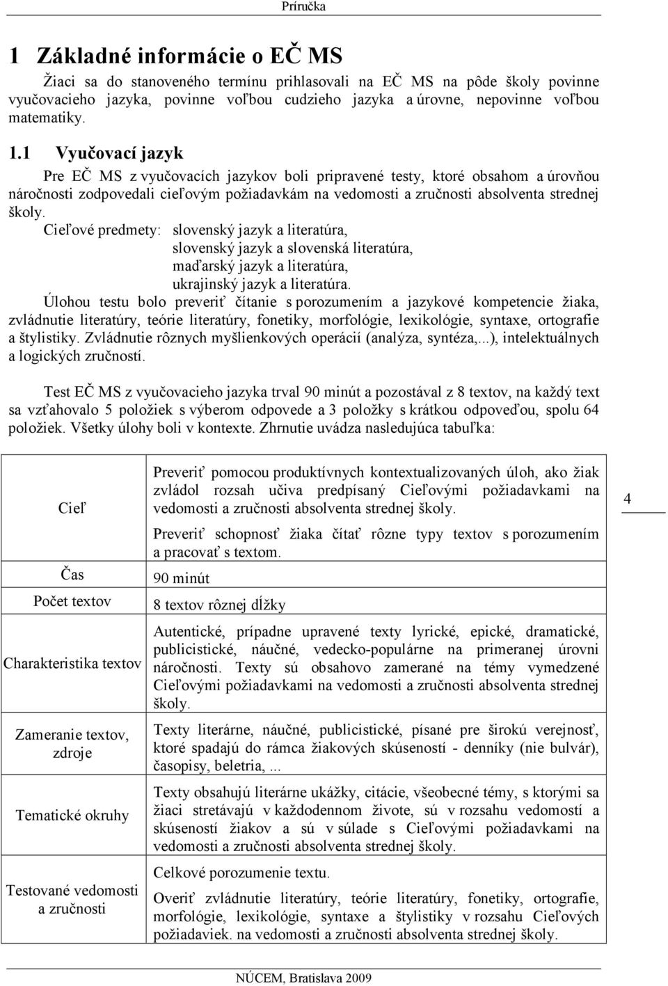 Cieľové predmety: slovenský jazyk a literatúra, slovenský jazyk a slovenská literatúra, maďarský jazyk a literatúra, ukrajinský jazyk a literatúra.