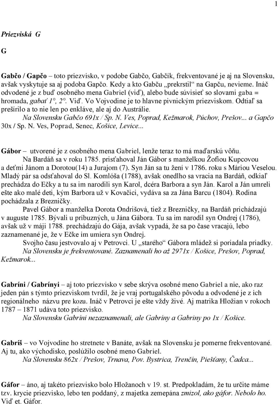 Odtiaľ sa prešírilo a to nie len po enkláve, ale aj do Austrálie. Na Slovensku Gabčo 691x / Sp. N. Ves, Poprad, Kežmarok, Púchov, Prešov... a Gapčo 30x / Sp. N. Ves, Poprad, Senec, Košice, Levice.