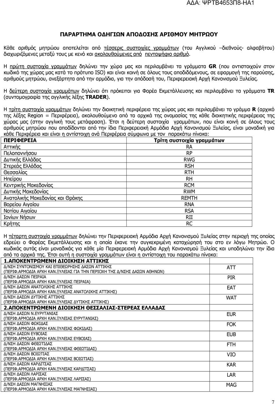 Η πρώτη συστοιχία γραµµάτων δηλώνει την χώρα µας και περιλαµβάνει τα γράµµατα GR (που αντιστοιχούν στον κωδικό της χώρας µας κατά το πρότυπο ISO) και είναι κοινή σε όλους τους αποδιδόµενους, σε