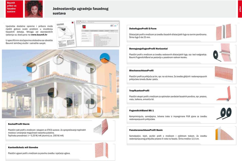 DehnfugenProfil E-Form Dilatacijski profil s mrežicom za izvedbu fasadnih dilatacijskih fuga na ravnim površinama. Širina fuge do mm.