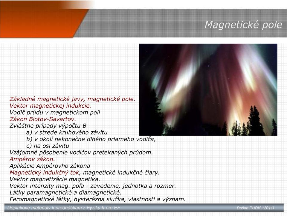Ampéov zákon. Aplikácie Ampéovho zákona Magnetický indukčný tok, magnetické indukčné čiay. Vekto magnetizácie magnetika. Vekto intenzity mag.