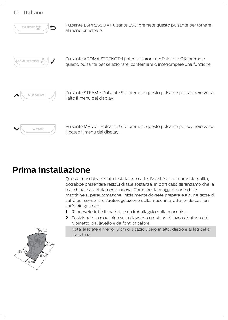 STEAM Pulsante STEAM = Pulsante SU: premete questo pulsante per scorrere verso l'alto il menu del display.