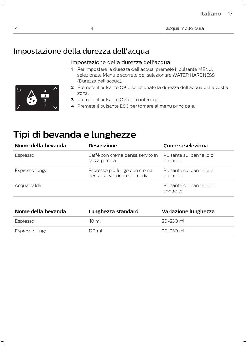 4 Premete il pulsante ESC per tornare al menu principale.