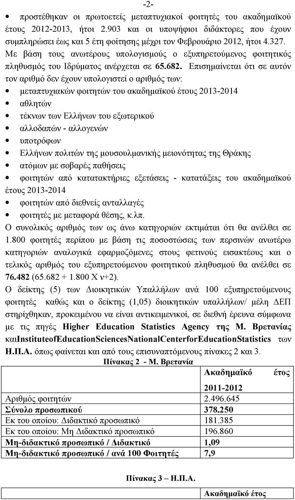 Με βάση τους ανωτέρους υπολογισμούς ο εξυπηρετούμενος φοιτητικός πληθυσμός του Ιδρύματος ανέρχεται σε 65.682.